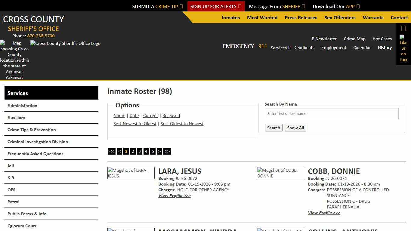 Inmate Roster - Current Inmates Booking Date Descending - Cross County Sheriff AR