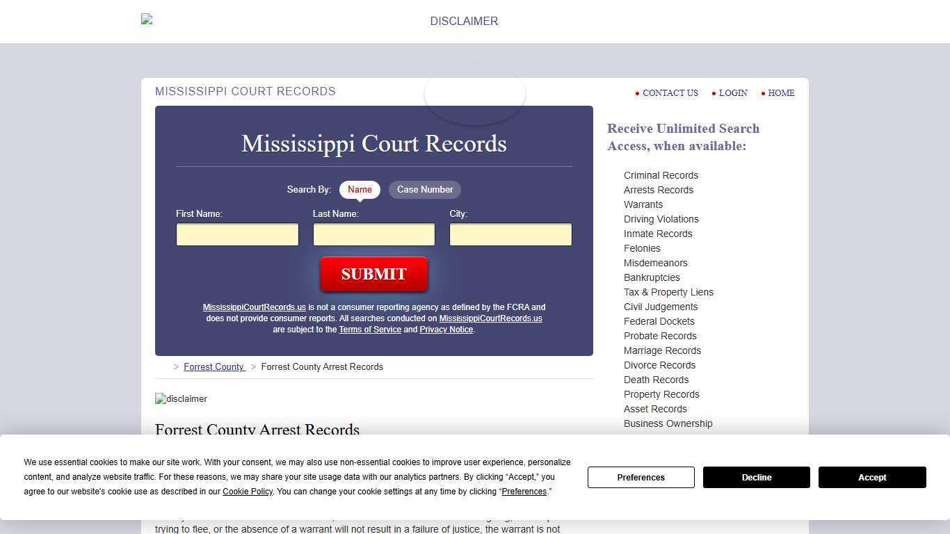 Forrest County Arrest Records | MississippiCourtRecords.us